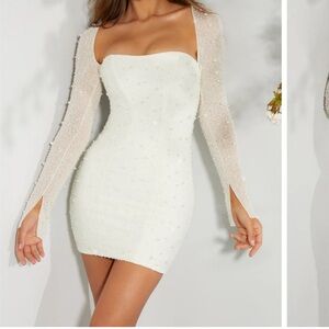 Oh Polly Strapless White Beaded Dress